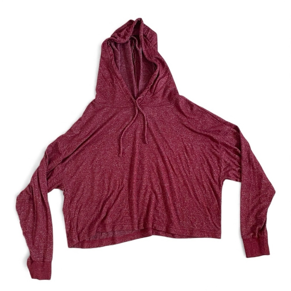 Zella Cropped Boxy Hoodie Red Wine-Burgundy Sweater Medium - Picture 3 of 5